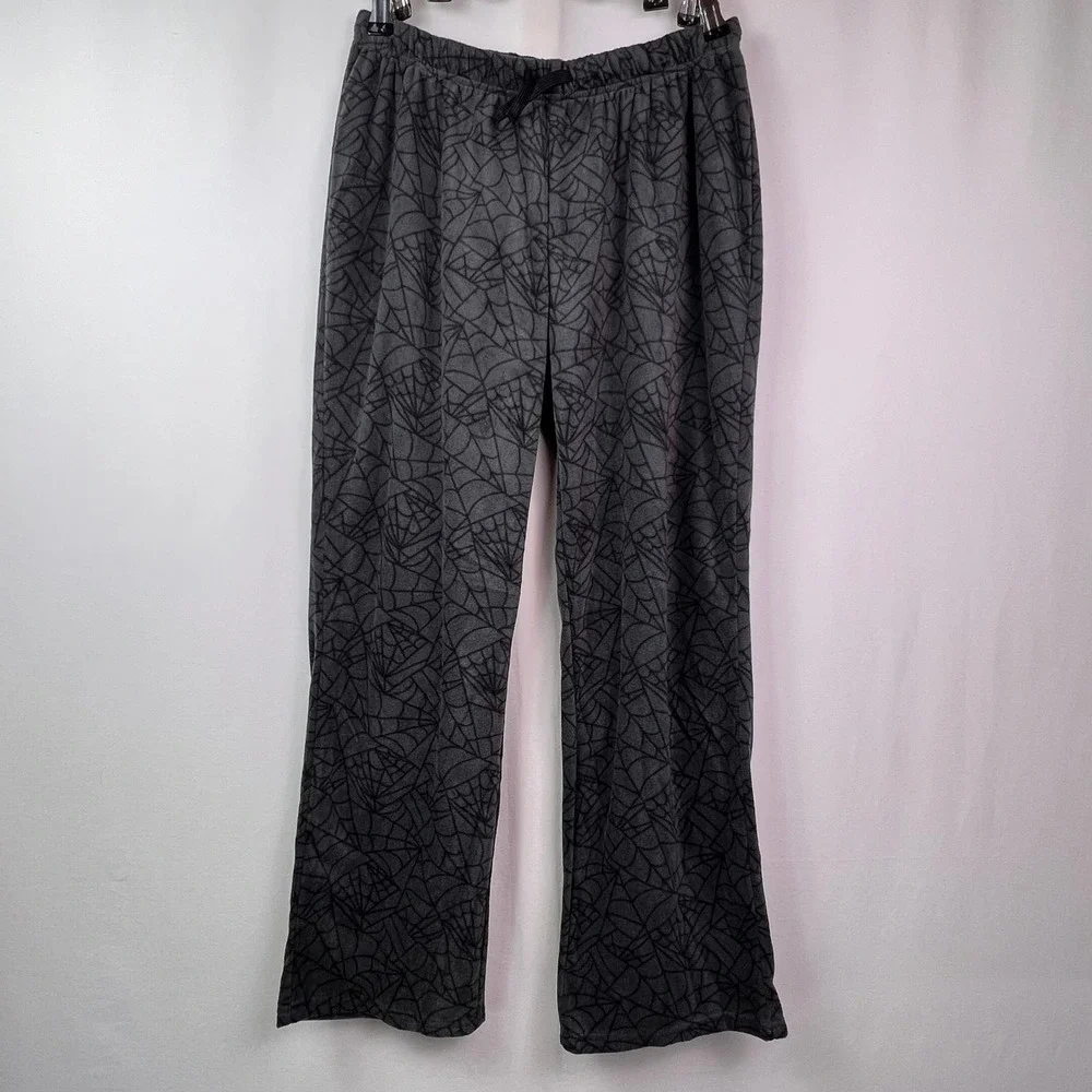 Cat & Jack Kids Halloween Fleece Pajama Pants Gray Spiderweb Print  S 6/7 NWT